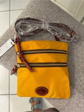 Dooney & Bourke Yellow Crossbody with Brown Leather Trim